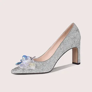 Lily Wei Wholesale Women's Sparkling Heels square Toe Party Shoes Breathable Top Luxury Crystal Women Elegant Prom Shoes