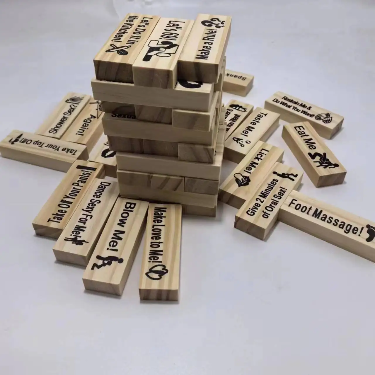 Jeu De Tour De Blocs Coquins – 48 Pièces En Bois – Jenga Érotique Pour Adultes – Saint-Valentin, Anniversaire