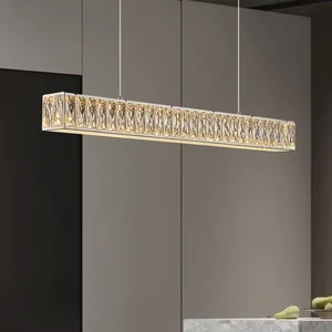 Designer Modern Crystal Chandelier for Restaurants Elegant Simple Long Bar Counter Table Lamp for Dining Rooms Pendant Light