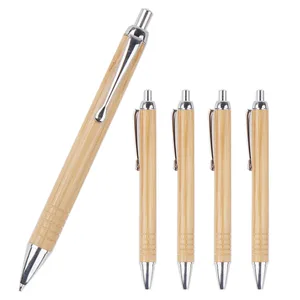 Selling Press Bamboo Ballpoint Pen Promotional Customized Personal Logo Printed for Office Stationery Ball Pens