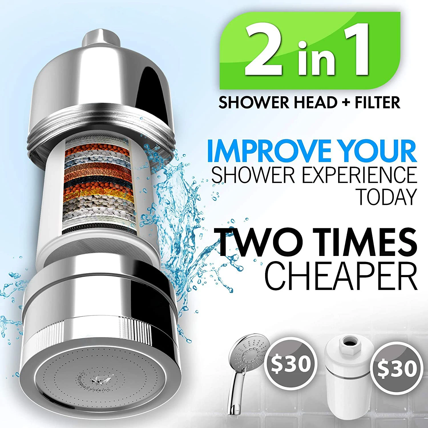 NEW Model 2-in-1 Shower Head Filter Rain Shower Head High Pressure Filters for Hard Water Remove Chlorine