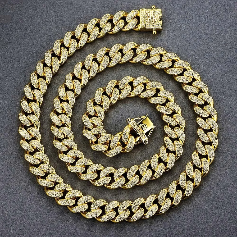 KRKC&CO Cuban Link Chain - 24inch 14k Gold Plate CZ Diamond