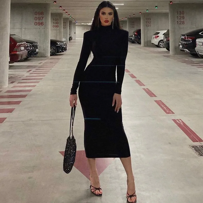 Women's clothing Autumn new fashion solid color slim-fit turtleneck long sleeve elegant dress Wholesale