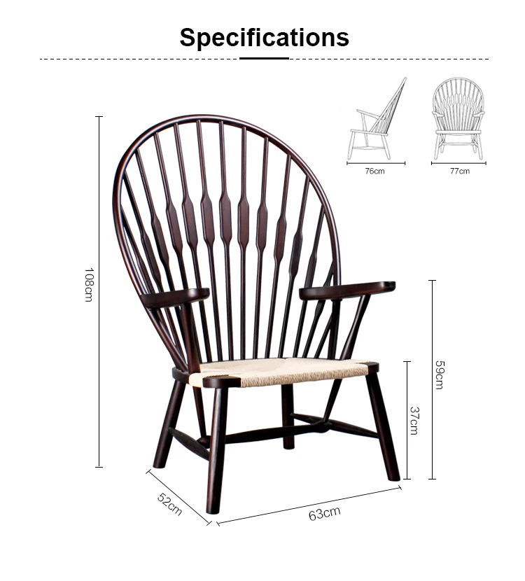 2021 New arrival ash wood garden chairs modern peacock chair rattan wicker dining chair for villa terrace