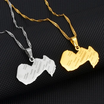 Manufacturer Enamel Stainless Steel Paraguay Map Charm Necklace 18K Gold Plated Enameled Paraguay Map Pendant Chain Necklace