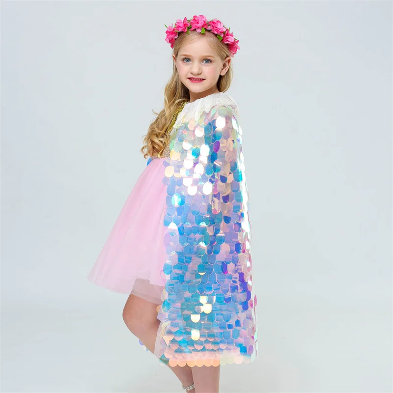 2023 Kids Girl Sequined Mermaid Capes Children Cloak For Halloween ...