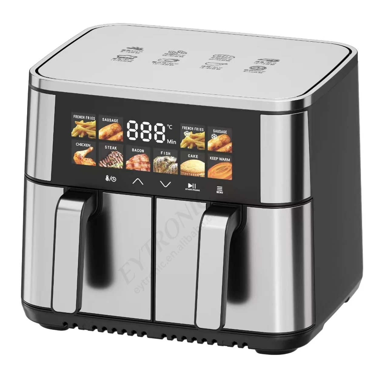 2024 Newest Colorful Digital Screen 8L 9L 10L Large Capacity Oven Air Fryer With Dual Zone Basket Intelligent Kitchen Appliances