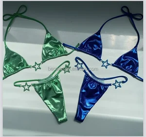 2026 Euro-American Trendy Satin Two piece Baudeau Style Women's Swimsuit Stylish Solid Bikini Triangle Beachwear Factory