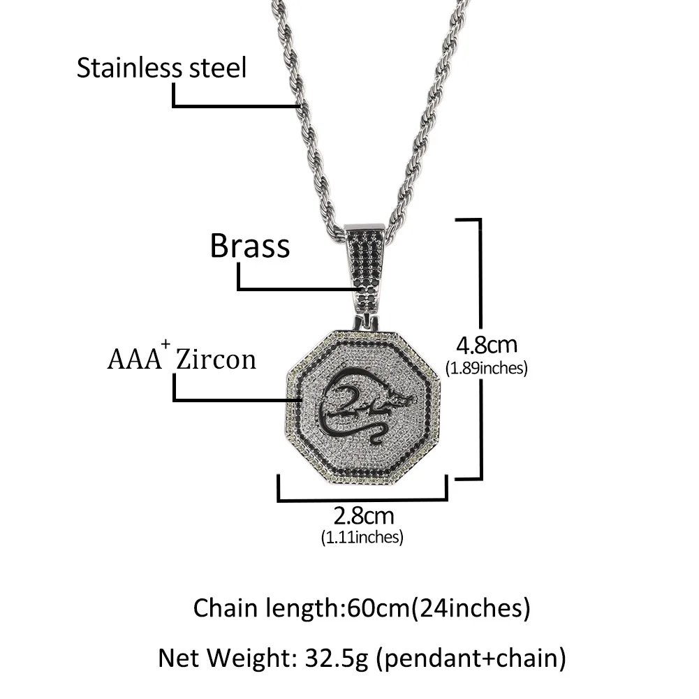 Hip Hop Bling Iced Out 12 Zodiac Cartoon Anime Pendant Zircon Full Diamond Pendant Charm Necklace