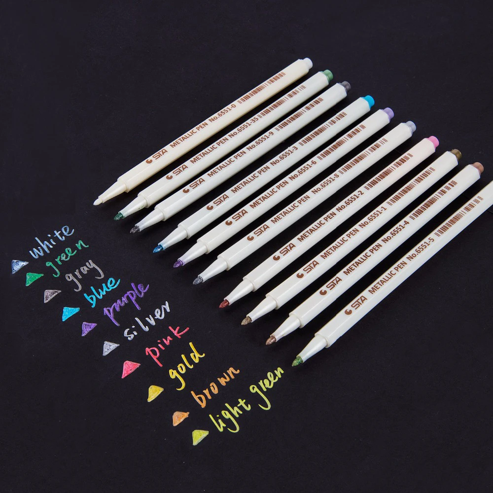 STA Wholesale Quick-Dry Fibre Fabric Color Marker Pen for Children's Art Painting & Line Marking 10 Colors Small Art Markers