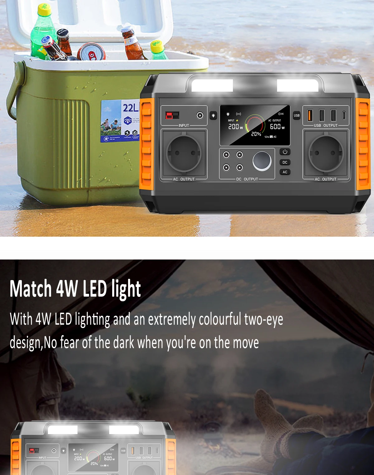 product portable 600w 2025 power station with solar panel lithium battery 220v solar generator flashlight  camping accessories for us uk-4