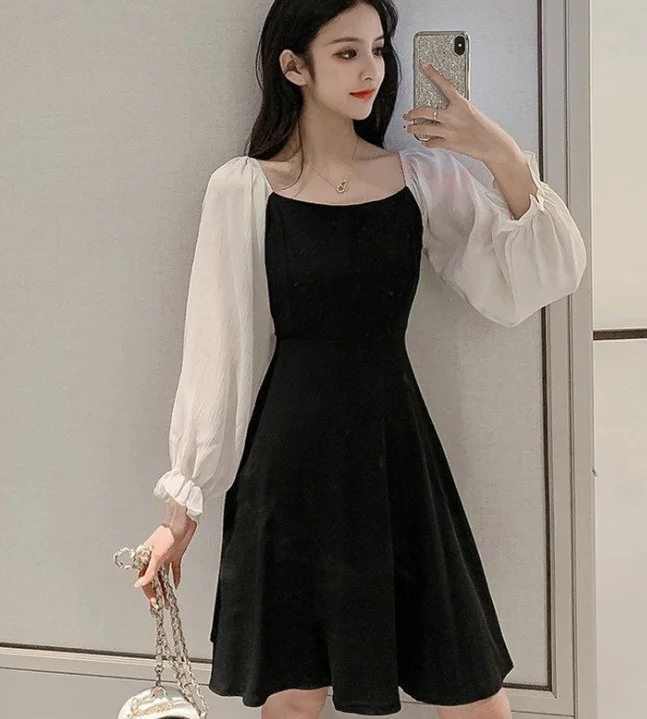 novo design coreano moda vestidos senhora personalizado manga longa vestido  elegante
