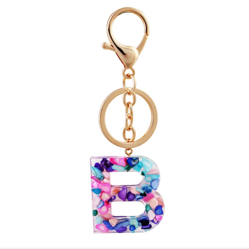 Custom Letter Initial Resin Keychain, Real Stone, Beautiful, Resin Keychains,  Luggage Tag, Keychains for Women, Alphabet Charm Key Pendant 