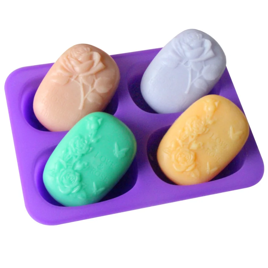 4 Cavité Rose En Ovale Savon/Bombe De Bain Moule Moule M94