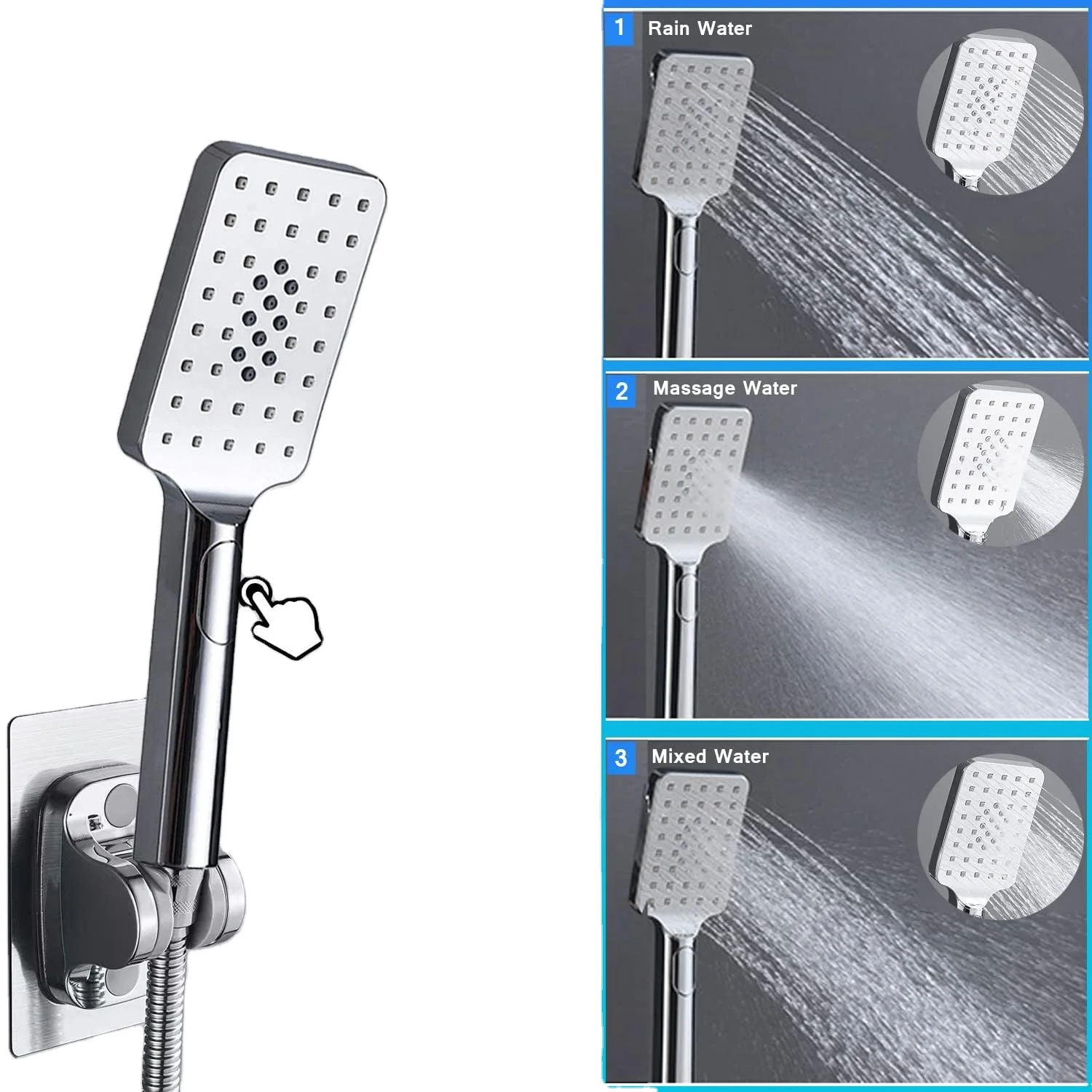 12-Inch Handheld High-Pressure Rain Shower Head 3+1 Settings 3-Way ...