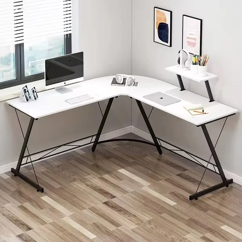 Factory Custom Mobile Wooden Laptop Computer Table Top L Shaped Desks with Round Corner Space-Saving for Home Office