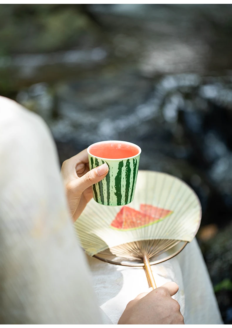 Modern Style Kung Fu Teacup Watermelon Coke Design Large Ceramic Espresso Cup for Tea & Coffee for Masterpiece Coffee Experience