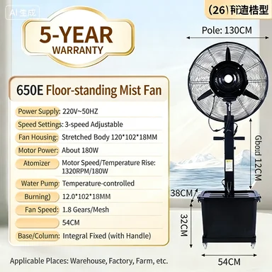26-Inch Industrial Metal Spray Fan Electric Water Cooling Outdoor