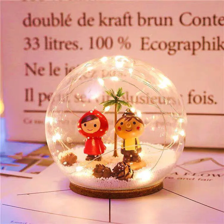 Totoro OEM Battery Operated USB Table Lamp Christmas Village Water Lantern Liquid Snow Globe Glass Xmas Decor Led Night Light
