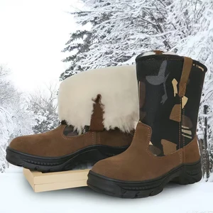 Men's Camouflage Snow Boots Genuine Leather Rubber Sole Woolen Lined Warm Footwear Winter Boots for Cold Weather Outdoor Hiking