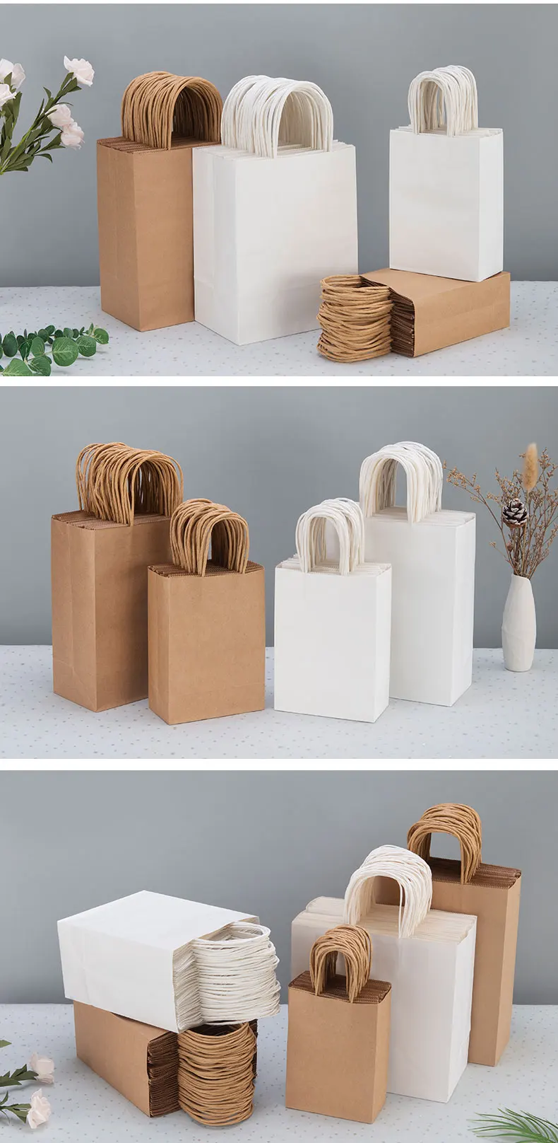 Custom Logo,White With Handle,High Quality Shopping Kraft Paper Bag