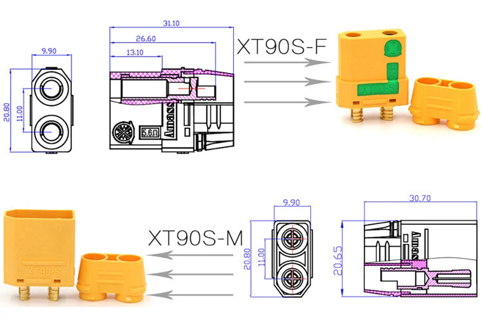 Amass Anti Spark XT90s XT90 XT60 XT30 MR30 XT120 Con Deans T Plug Male/Female Bullet RC Lipo Battery Banana Connector插图32