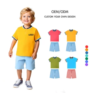 Customized Children's Clothing Wholesale 2026 Custom Logo Plain Boys T-Shirts Cotton Boys Shorts Kids Summer Clothing Set