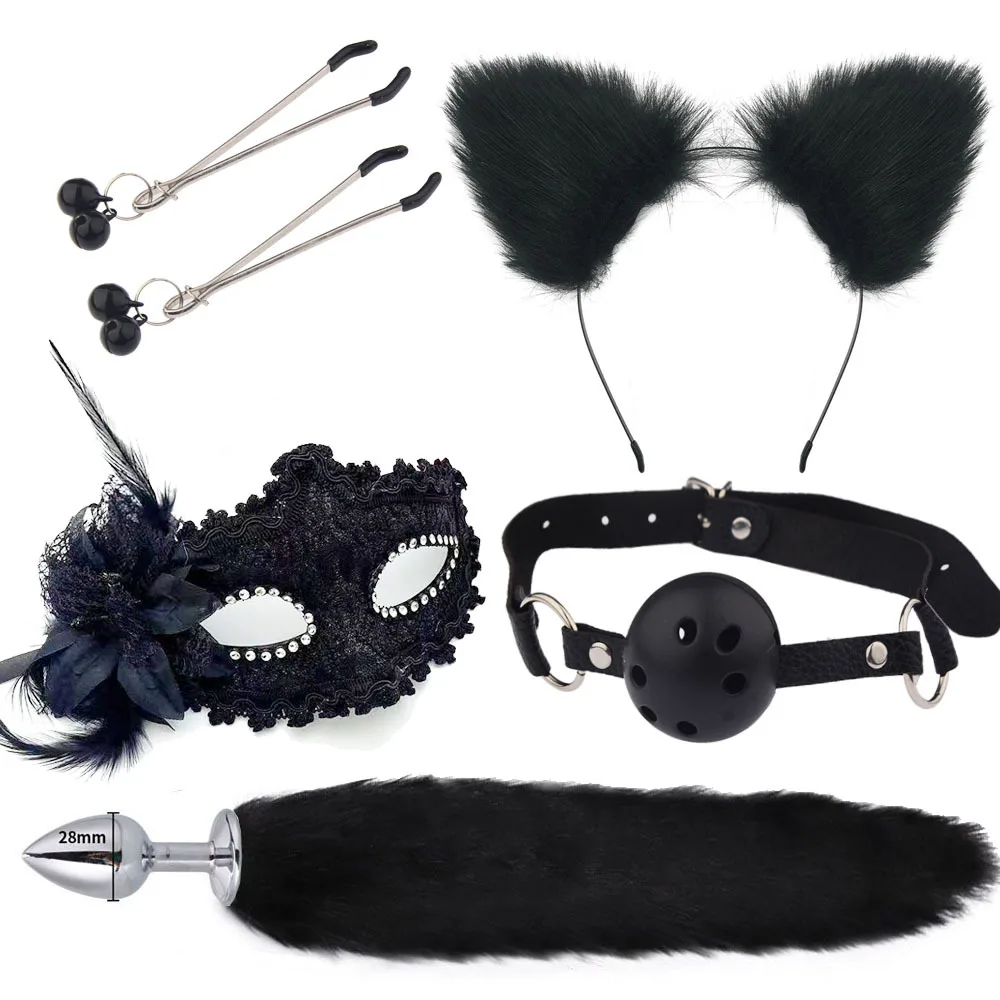HM Set Adult Games Nipple Clip Neck Collar Erotic Cosplay Cat Tail Anal Plug Small Pour Hommes