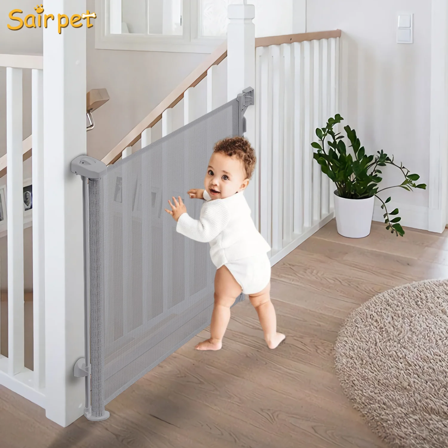 Black Color Baby Gates For Doorways Or Stairs - Retractable Safety Gate ...