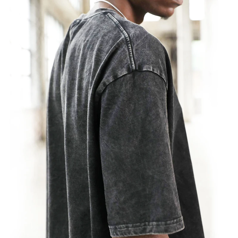 Высококачественная винтажная черная футболка из хлопка одежда для взрослых излишки запаса осеннего сезона от поставщика