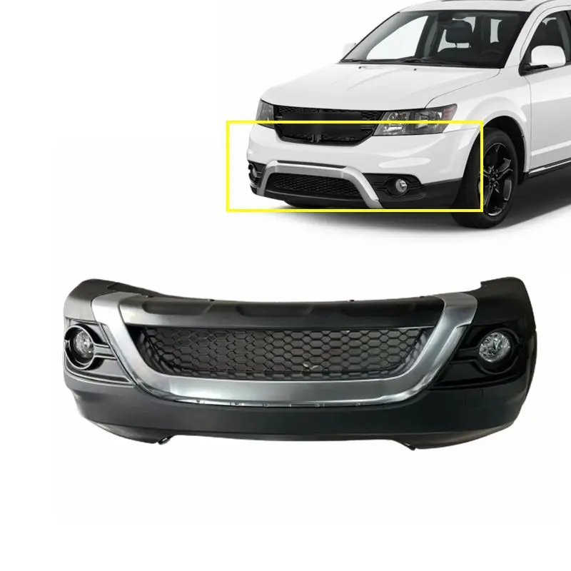 upper lower bumper chrome trim molding grille fog lamp cover car front bumper assembly for Dodge Journey 2014-2020 2018 2017