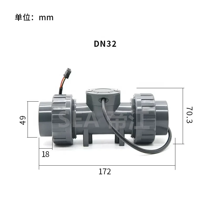 DIJIANG ZJPVC-DN32 1.25 Inch Turbine Water Flow Sensor with Pulse Output DC24V 40-460LPM OEM Customizable