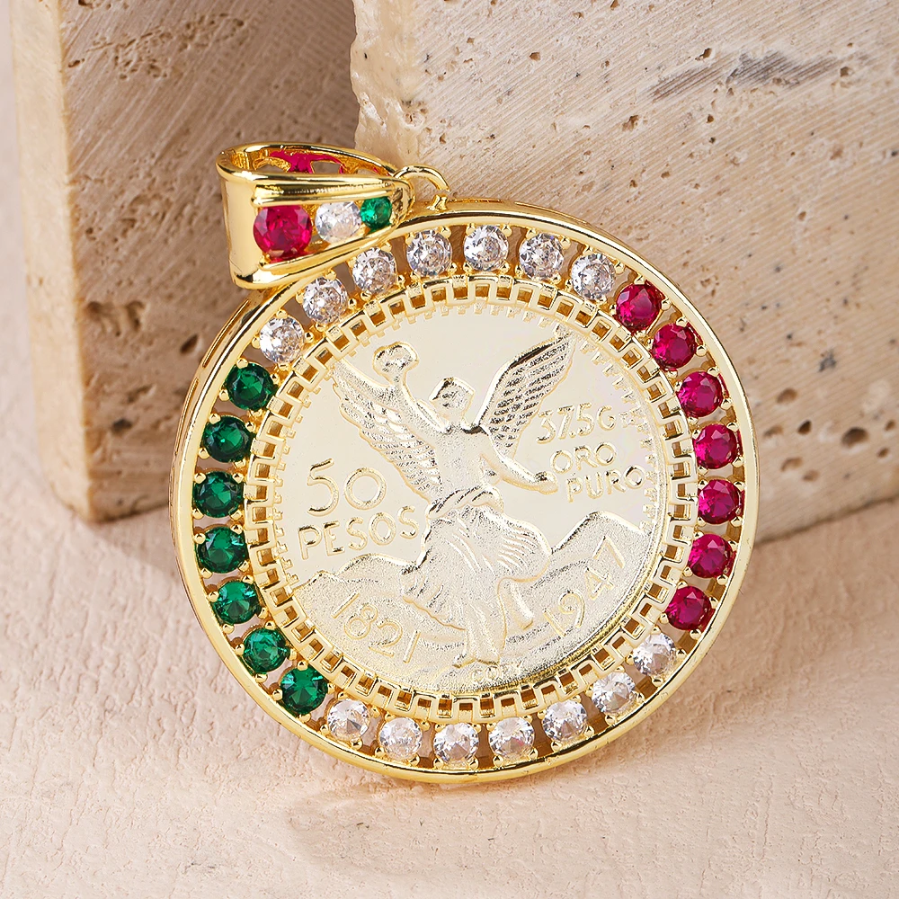 어린이 종교 성지 펜던트 50 멕시코 페소 골드 코인 디자인 베젤 세팅 지르콘 황동 소재| Alibaba.com