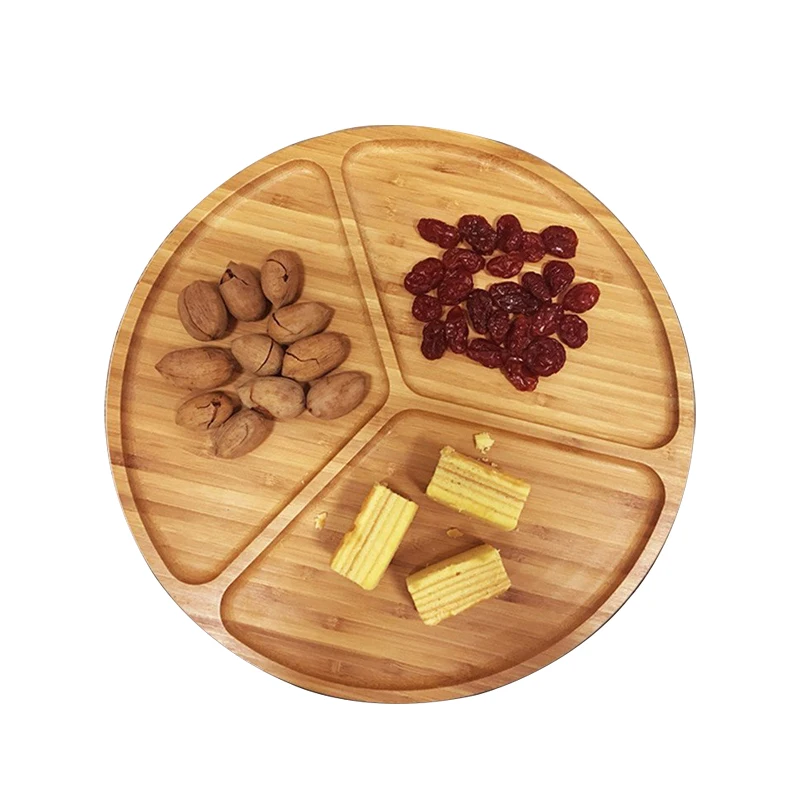 Divided Serving Dishes Bamboo Appetizer Platter for Chips and Dip 3 Compartments for Serving Appetizers, Snacks, and Desserts