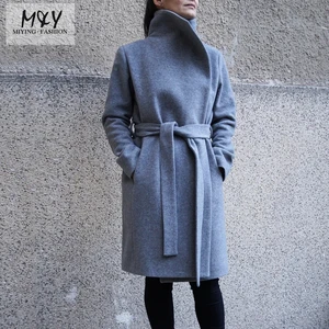 MIYING FASHION Women's Plus Size Belted Wool Coat - Oversized Winter Coat for Warm Outdoor Daily Wear