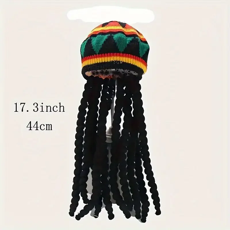 Vibrant Rasta Reggae Knitted Hat with Faux Braids Tam display picture 1