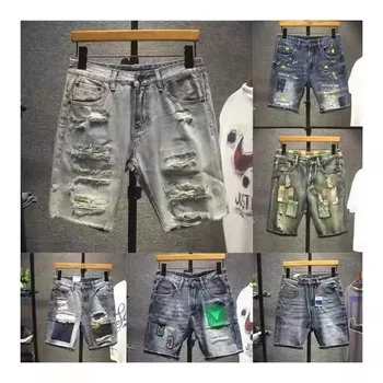 2024 Hot selling summer vintage nostalgic washed ripped patch denim shorts men clothes casual pants