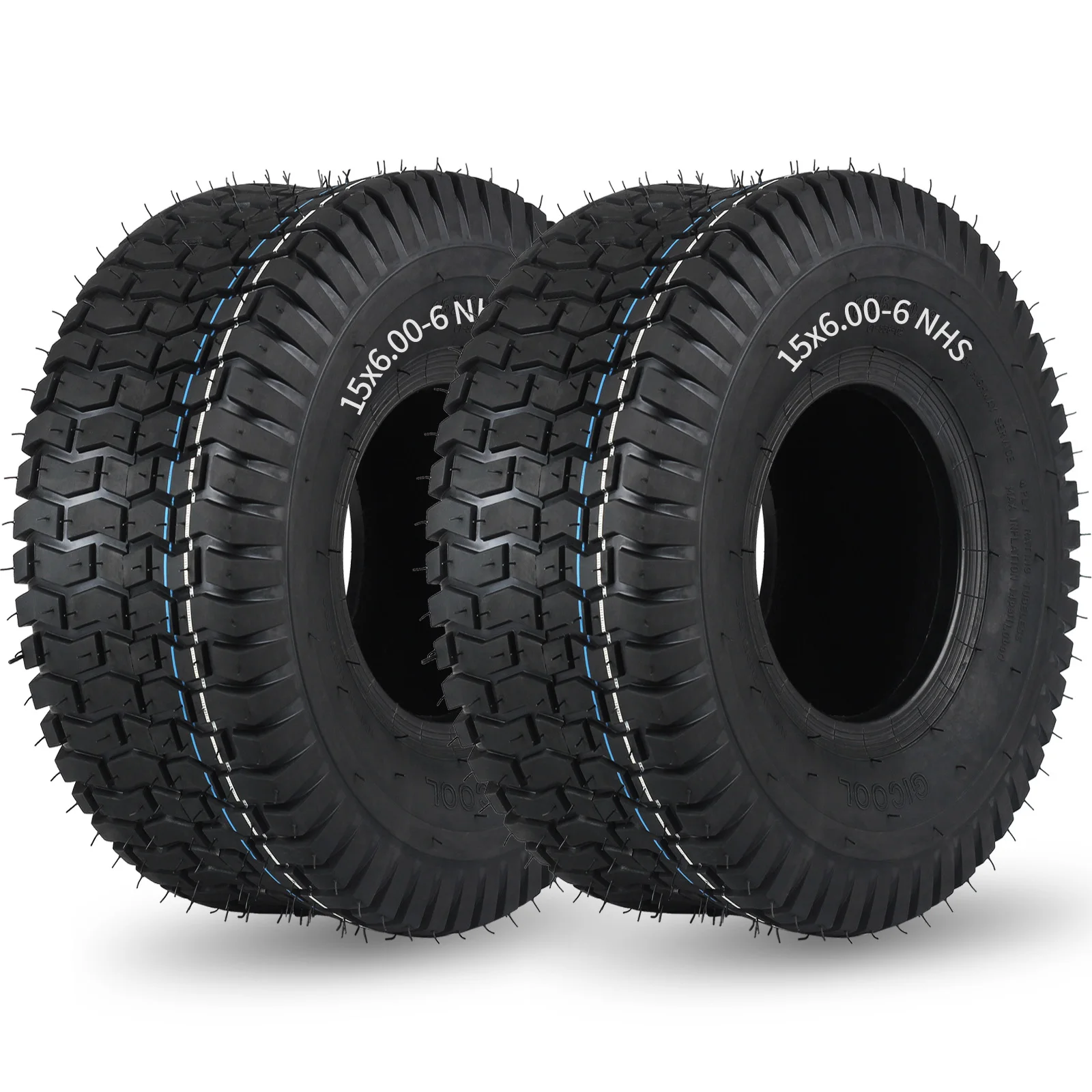 15x6.00-6 Lawn Mower Tubeless Tire, 15 x 6.00-6 Turf-V Pattern Tubeless Tire and Wheel for Tractor Riding Lawnmowers