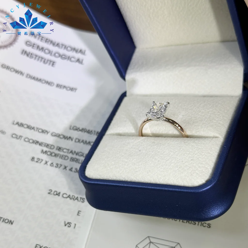 Fine Jewelry 2CT Radiant Lab Diamond Ring 14K Solid Gold CVD Diamond Ring D VVS VS Lab Grown Diamond Ring IGI for Women Wedding