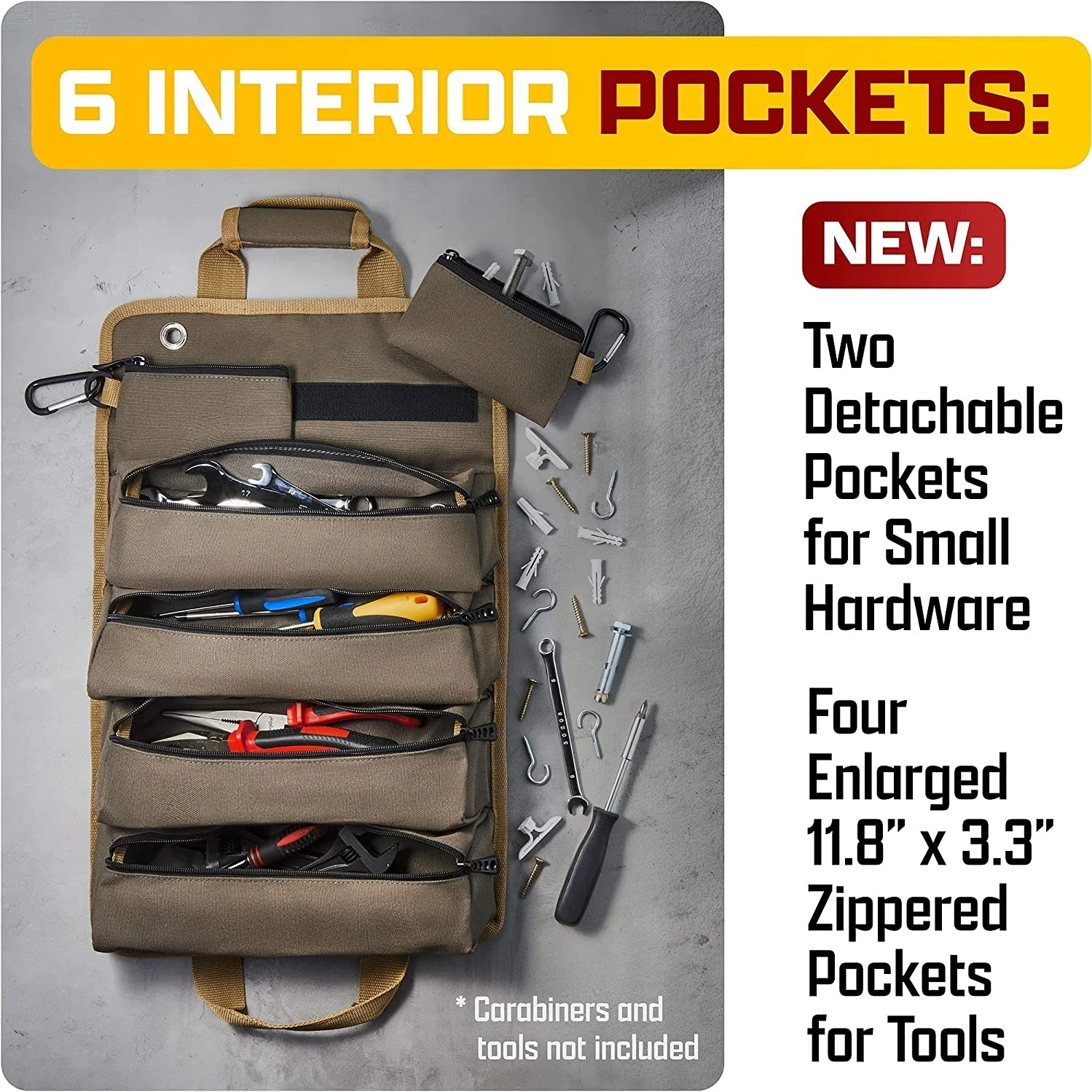 Small Tool Bag With Detachable Pouches Heavy Duty Roll Up Tool Bag