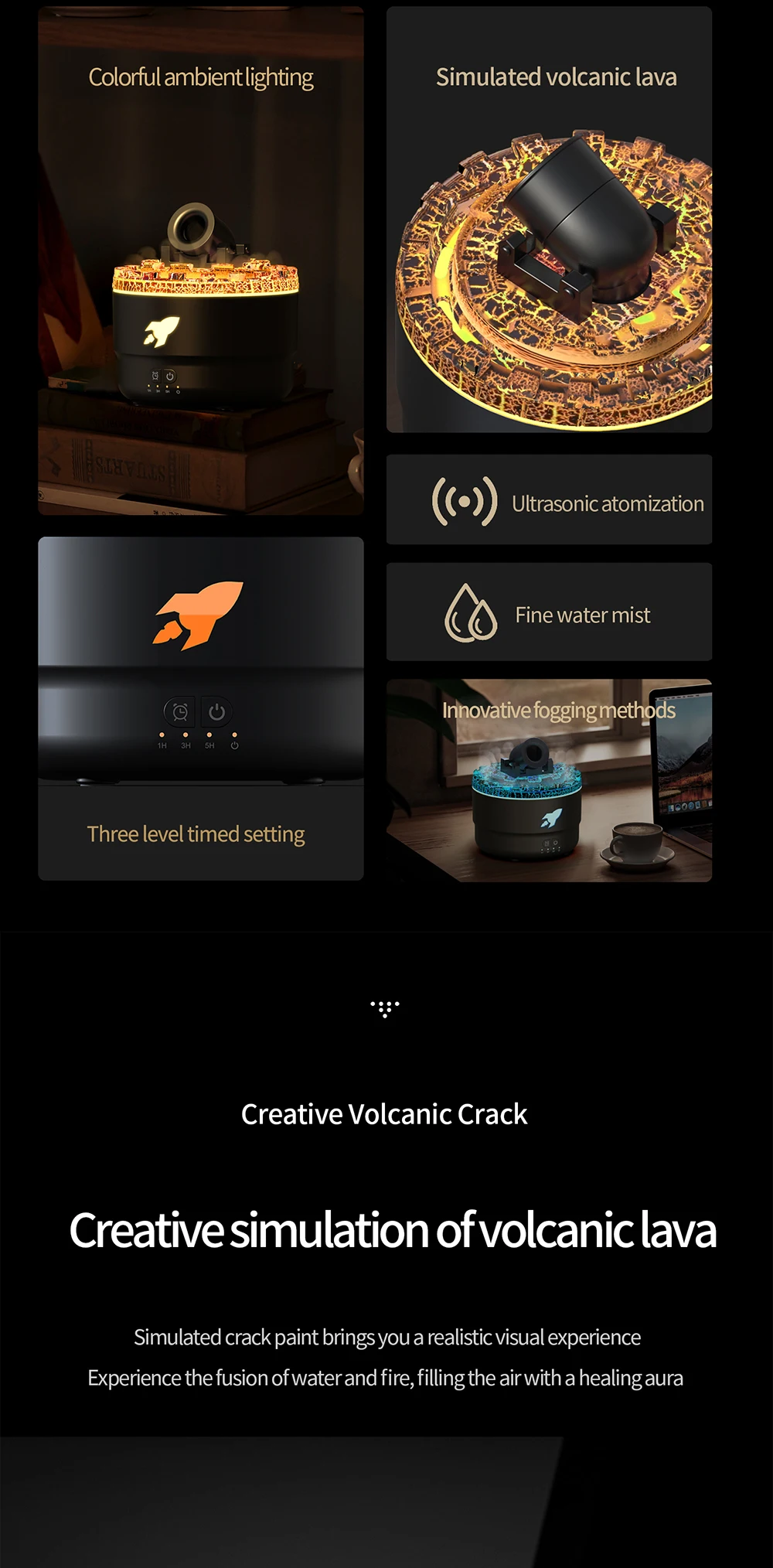 Volcanic Lava Cracks Portable Ultrasonic Aroma Essential Oil Diffuser Cannon Air Humidifier for Home