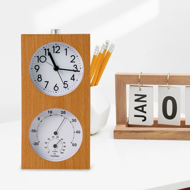 Handcrafted Custom Solid Wood Metal Clock Nursery Temperature Humidity Detection Silent Snooze Luminous Children Alarm Clock