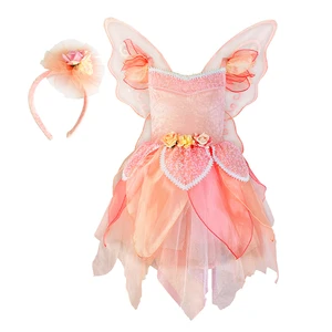 Floral Accent Tulle Wings Design Girls' Fairy Dress for Stage Performance-100% Polyester Customizable Color & Size
