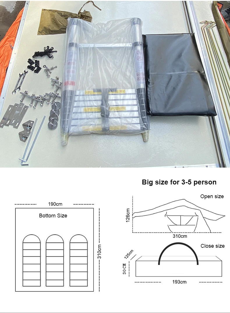 3-5 Person Waterproof >3000 mm Rooftop Tent with 420D Oxford Fabric for Camping Car
