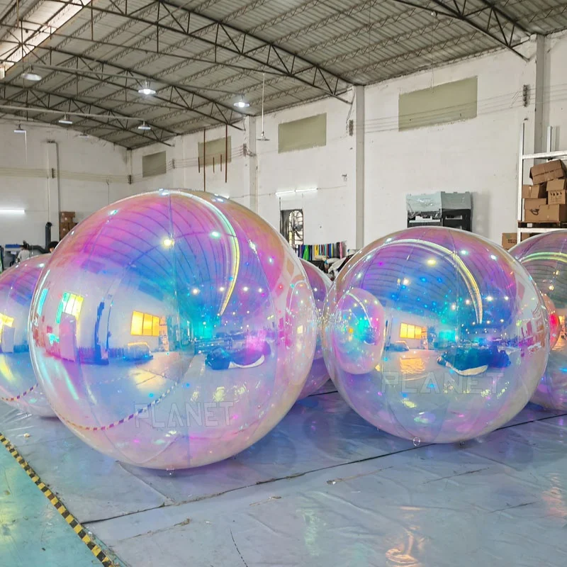 Giant Iridescent Hanging Sphere Floating Advertising Mirror Ball PVC Inflatable Mirror Balloon