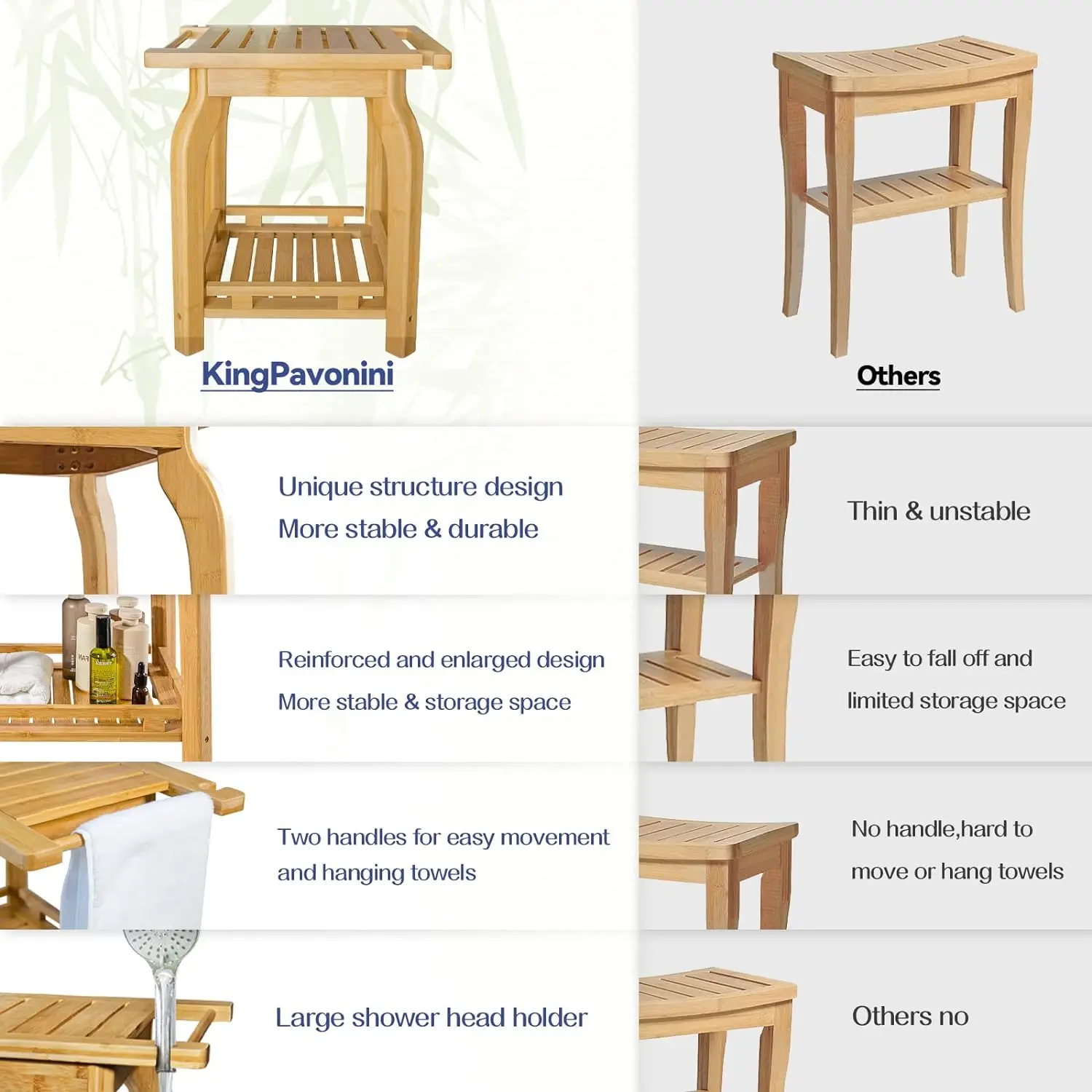 product custom waterproof bamboo shower bench shower foot stool corner shower stool with storage shelf bathroom accessories-1
