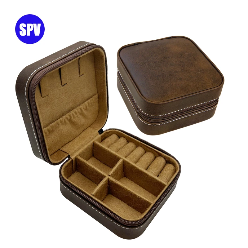 Laserable leatherette organizer case leather blanks travel jewelry box with laser engraving logo