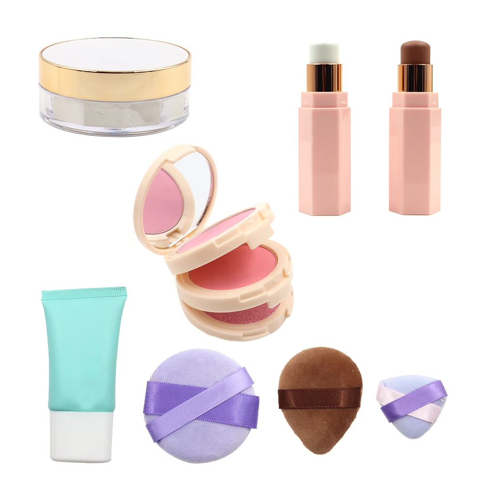 OEM All-In-One Full Makeup Kit All-in-One Cosmetic Set with Powder Puff Contour Highlighter Stick Liquid Foundation Loose Powder details