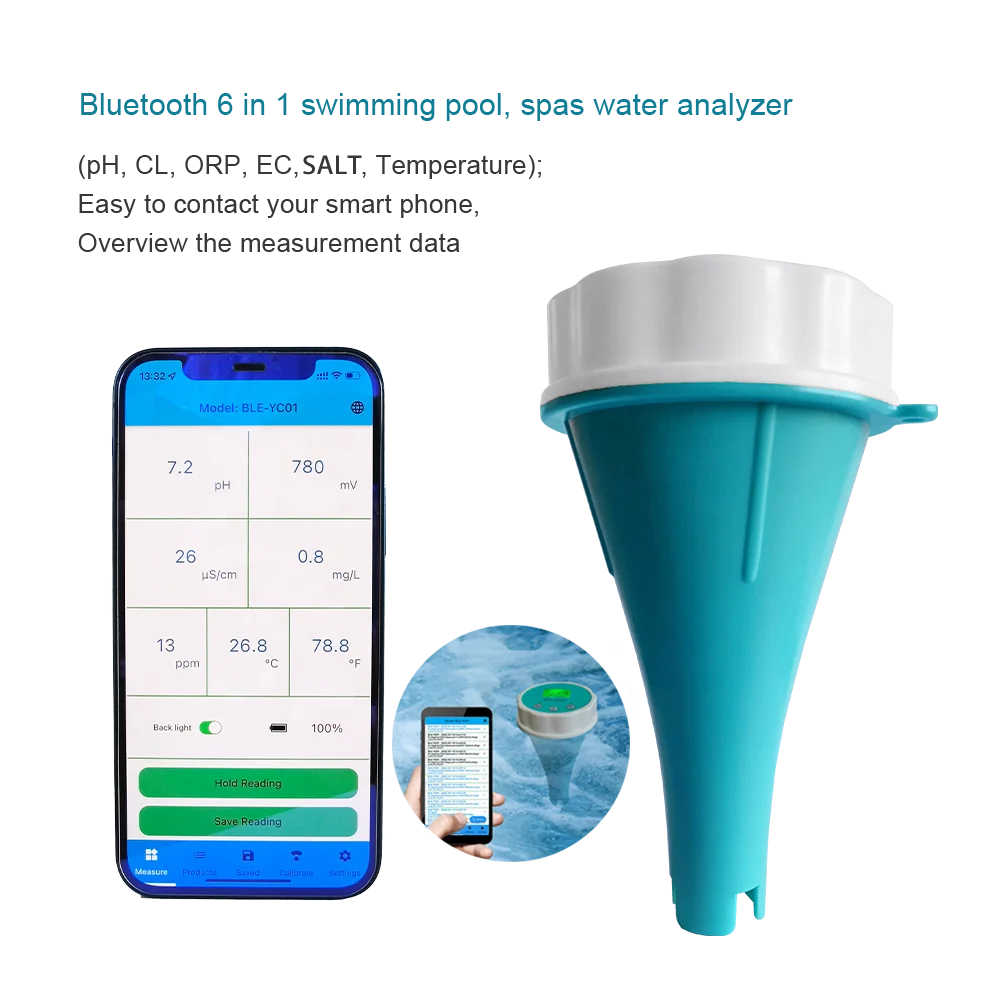 6 In 1 Bluetooth Swimming Pool Spas Floating Cl2 Meter Water Analyzer