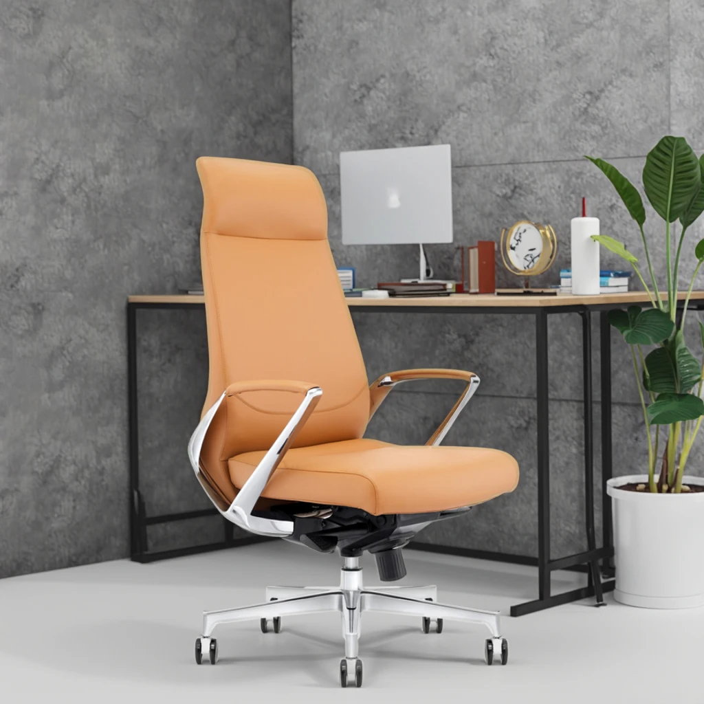 Top Grain Leather Executive Chair Reinforced Steel Core Telescopic Column Commercial Grade 2